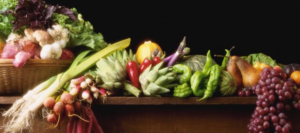 Laden Table with Fruits and Vegetables